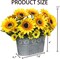 Spring Tabletop Decor – Artificial Sunflower Arrangement in Metal Basket with Eucalyptus Leaves & Mini Flowers, Realistic Faux Sunflower Floral Centerpiece for Dining Table, Coffee Table & Farmhouse Home Decor (11")